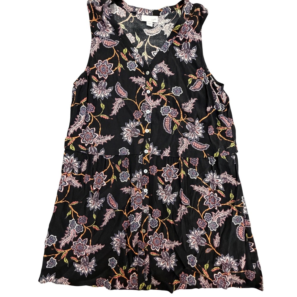 J. Jill Womens Black Paisley Floral Sleeveless Button Front Tiered Top Small
